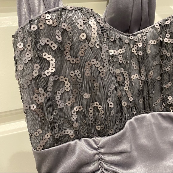 Sequin Hearts Halter Dress Prom Grey Size S - Picture 3 of 6